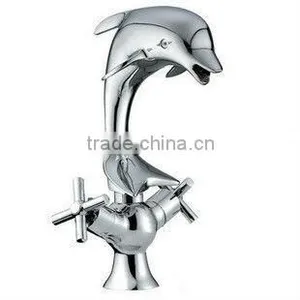 Fashionable Double Handle Bathroom Basin Faucet Basin Mixer Tap Dolphin thumbnail-1