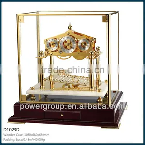 Huge Table Clock With Yellow Brass Glass Cover Wooden Seat With Drawer for Home Decoration D1023D thumbnail-1