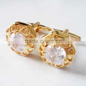 Pearl Artificial Diamond Rhinestone Golden Cufflinks thumbnail-1