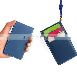 Black Faux Leather Business ID Credit Card Badge Holder With Card Pocket thumbnail-1