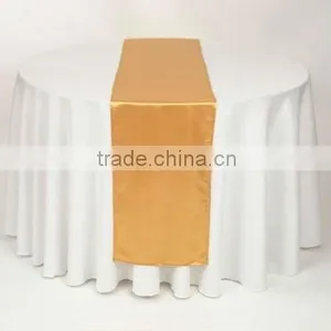 100%polyester Gold Satin Table Runner for Wedding thumbnail-1