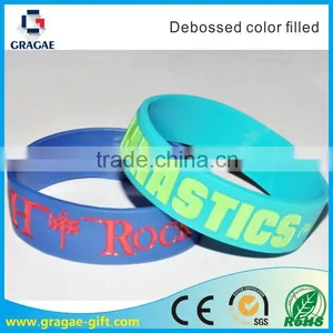 3/4 Inch Silicone Bracelets Debossed Color Filled Silicone Wristband thumbnail-1