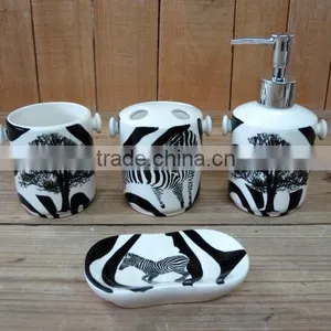 Zebra and Tree Decal Ceramic 4 PCs of Bathroom Set thumbnail-1