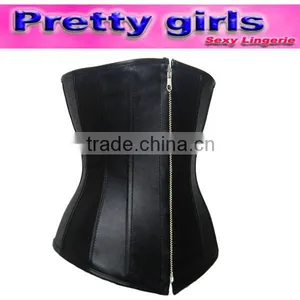 Sexy Underbust Leather Front Zipper Corset Tops M1990 thumbnail-1