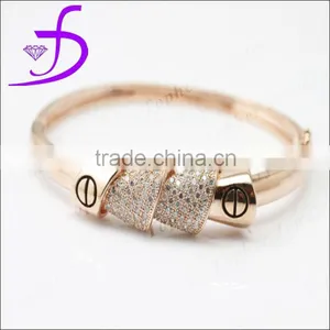 Stunning 925 Sterling Silver Micro Pave Setting Cubic Zirconia Gold Bangles Latest Designs thumbnail-1