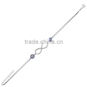 White Gold P. 925K Sterling Silver Infinity Love Evil Eye Bracelet BSBL077 thumbnail-1