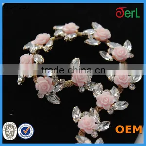 Newest Pink Roses Decorative Rhinestone Chain Trim thumbnail-1