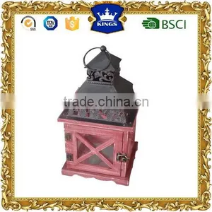 Red Color Wood Lantern Cross Frame Iron Top thumbnail-1