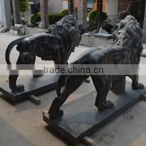 Hand Carved Black Marble Garden Lion Statues thumbnail-3