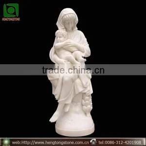 White Marble Carved Mother and Baby Statue thumbnail-1