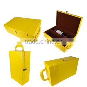 Wholesale Custom High-grade Leather 2 Bottles of Champagne Wine Boxes, Yellow Wooden Gift Box thumbnail-1