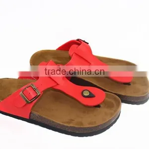 2015 Red Flip-flops Cork Outsole Lady Leather Sandal Shoes thumbnail-6