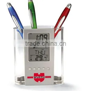 Plastic Transparent Multifunctional Pen Holder Calendar Timer Thermometer Clock thumbnail-6