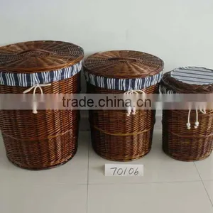 Linyi New Durable Handicraft Willow Laundry Trash Can Baskets With Fadbric thumbnail-1