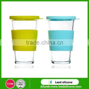 Heat Proof Silicone Cup Sleeve With Glass Cup thumbnail-1