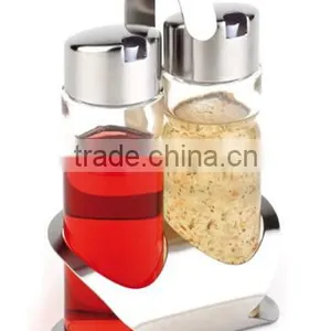 Kitchen Accessories Oil and Vinegar Stainless Steel Cruet Set With Rack thumbnail-2