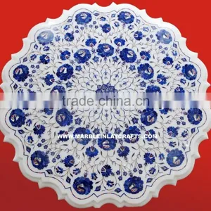 White Marble Inlay Dining Table Tops, Round Marble Dining Table Top thumbnail-1