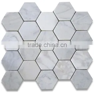 Hexagon 2x2 White Marble Tumble Mosaics Meshed on Sheet Tiles for Kitchen Backsplash Shower Walls Bathroom Floor thumbnail-1