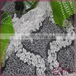Silver Metallic Embroidery Design Netting Fabric, Sparkle Embroidery Design Fabric for Wedding Dresses thumbnail-4