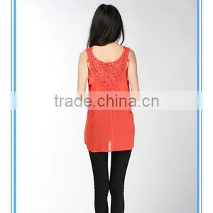 2015 Coral Assemetric Chiffon Ladies Fashion Quilted Vest thumbnail-2