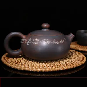 Nixing Pottery Flat Big Stomach Chinese Pure Handmade Ceramic Teapot Best Gift Tea Ware thumbnail-2