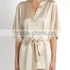 Wholesale & Custom Kimono Robe, Ladies Luxury Silk Satin Robe, Romantic Silhouette Knee Length Robe thumbnail-1
