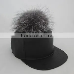 Myfur Man Handsome Style Pure Leather Baseball Cap Hat With Real Silver Fox Fur Bobble Cap thumbnail-4