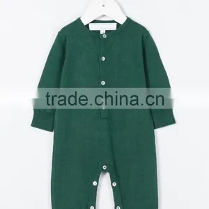 Green Cotton Blend Round Neck Plain for Winter Season Custom Baby Romper thumbnail-2
