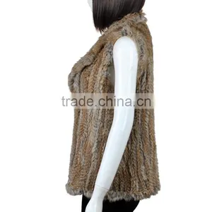 YR321 New RU Design Turn-down Collar Real Natural Knitted Rabbit Fur Vest thumbnail-4