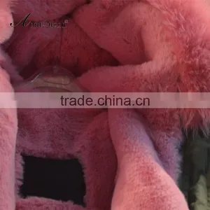 Pretty Comfortable Pink Fur Long Jacket Raccoon Big Fur Collar be Warm Winter Coats thumbnail-3