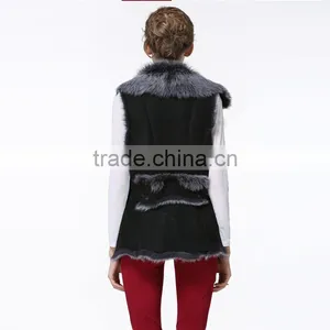 New Arrival 2016 Fashion Winter Black With Grey Fur Leather Waistcoat thumbnail-4