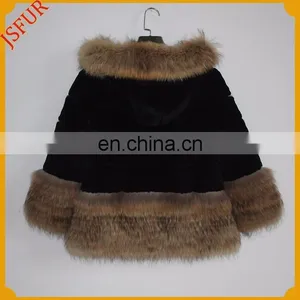 Fashion Design Women Natural Raccoon Fur Trim Rabbit Fur Coat With Real Rabbit Fur thumbnail-2