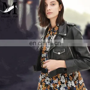 Genuine Cheap Ladies Leather Jacket For Girls Black Color Cool Style Fancy Leather Jacket thumbnail-5