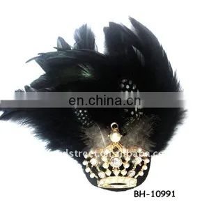 Fashion Elegant Feather Fabric Brooch With Colors Crystal Rhinestone Stonestone thumbnail-1