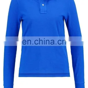 Ladies Plain Blue Long Sleeve Polo t Shirts Casual Design Cheap Wholesale thumbnail-5