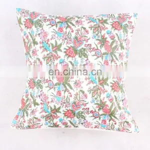 Hand Stitched Handmade Indian White Pine Apple Floral Design Cushion Cover Decorative Pillow Cover Handmade Kantha Cushion Cover thumbnail-1