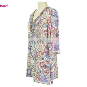 Elegant Women Tile Print Fashion Beaded Neck Tunic Design for Women Over 50 thumbnail-2
