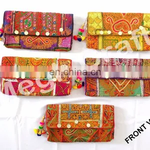 Wholesale Gypsy Kutch Embroidered Coin Clutch- Bohemian Tribal Clutch Purse -Vintage Tribal Embroidered Clutch thumbnail-1