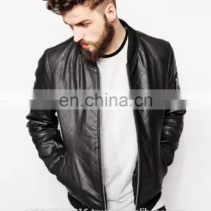 New 2014 Men Leather Jacket / Genuine Leather Jacket / Sheepskin Leather Quilted Bomber thumbnail-1