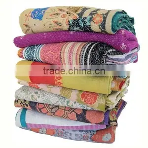 Vintage Indian Kantha Throw Bed Cover Hand Old Handmade Quilts Indian Kantha REVERSIBLE Quilt thumbnail-1