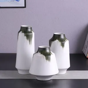 Large Calibe Wax Gourd Round Trapezoid Green And White Ceramic Vase Creative Home Decor thumbnail-1