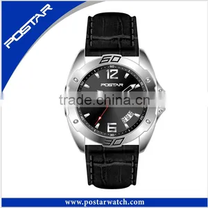 Genuine Leather Japan Movement Stainless Steel Quartz Watch thumbnail-2
