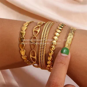 18k Gold Plated Jewelry Heart Arrow Bracelet Bangle Stainless Steel Adjustable Cuff Bracelet For Women thumbnail-1