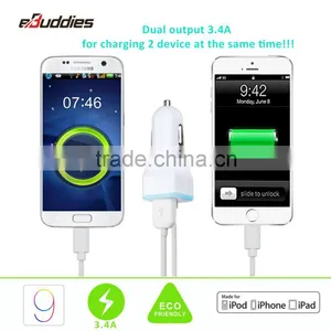 Car Charger EBuddies MFI Certified 3.4A Dual Output Car Charger With 4ft Cable for IPhone 6 5 7 SE thumbnail-4