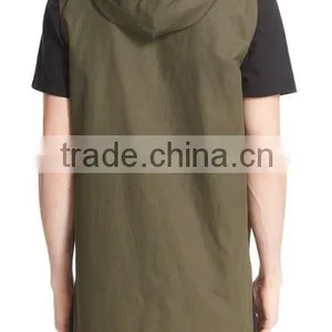 Wholesale Khaki Mens Hooded Sleeveless Canvas Jackets thumbnail-2