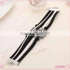 Hot Sale Fashion Alloy Vintage Peace Sign Owl Multi Strand Weave Leather Bracelet thumbnail-1