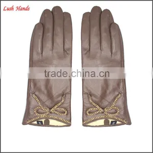 Popular Simple Style Brown Leather Gloves for Women thumbnail-1