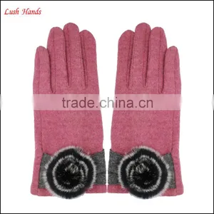 Ladies Pink Woolen Gloves With Rabbit Fur Ball thumbnail-2