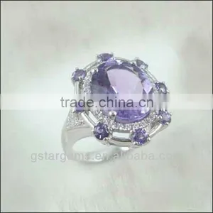 925 Sterling Silver Natural Gemstone Amethyst Rhodium Plated Jewelry CZ Ring thumbnail-1
