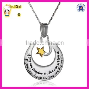 Hot Two-tone Sterling Silver Necklace Yellow Gold Inspirational Pendant Necklace thumbnail-1